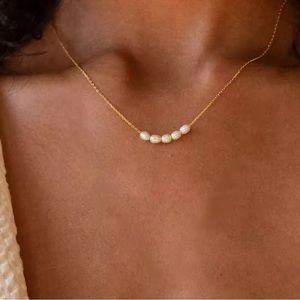 Handmade Dainty Freshwater Pearl Minimalist  16K Gold Chain Necklace.
